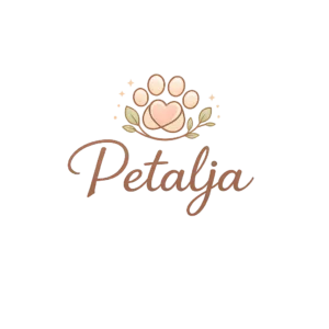 Cute paw print logo with heart and leaves for Petalja pet lifestyle and accessories brand.